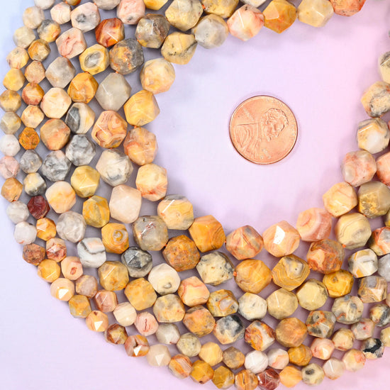Crazy Agate Beads: Faceted Diamond Star Cut, 6-10mm, 15.5 inch Strand