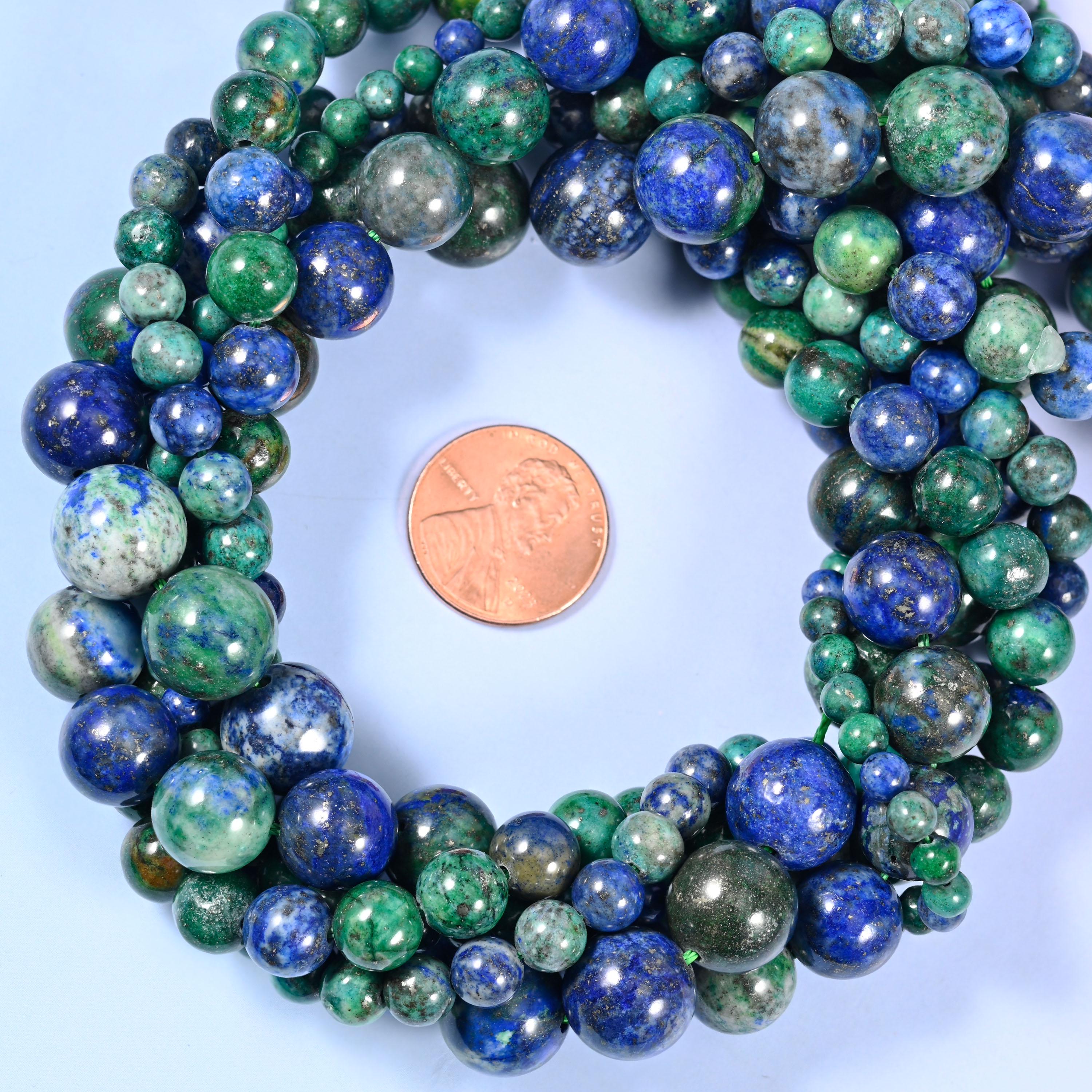 Phoenix Lapis Smooth Round Beads, Multiple Sizes Available, Jewelry Making 15.5 Inch Strand