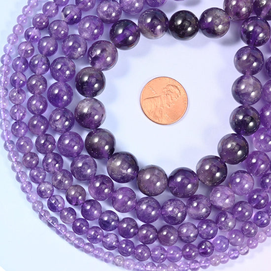 Amethyst Smooth Round Beads, Multiple Sizes Available, Jewelry Making 15.5 Inch Strand