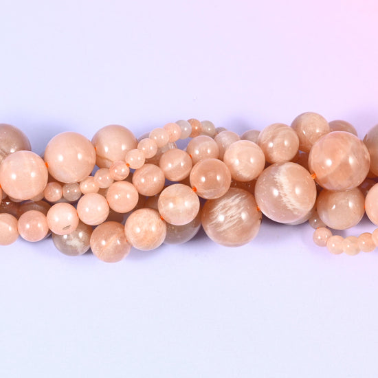 Peach Moonstone Smooth Round Beads, Multiple Sizes Available, Jewelry Making 15.5 Inch Strand