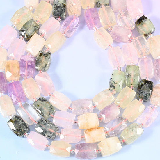 Colorful Mixed Gemstone Faceted Rectangular Beads, Size 16x12mm, Jewelry Making 15.5 Inch Strand
