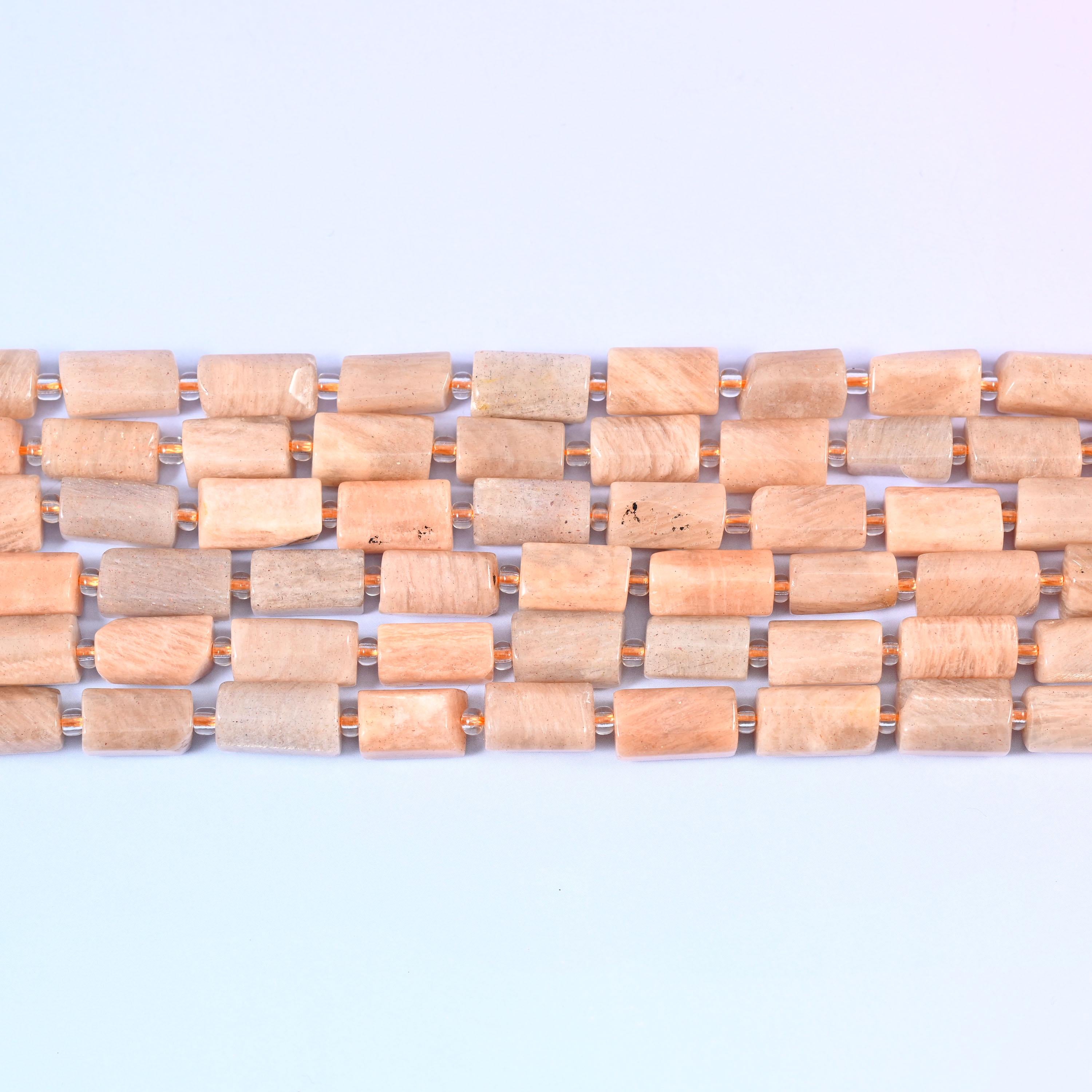 Peach Moonstone Faceted Tube Beads, Size 12x8mm, Jewelry Making 15.5 Inch Strand