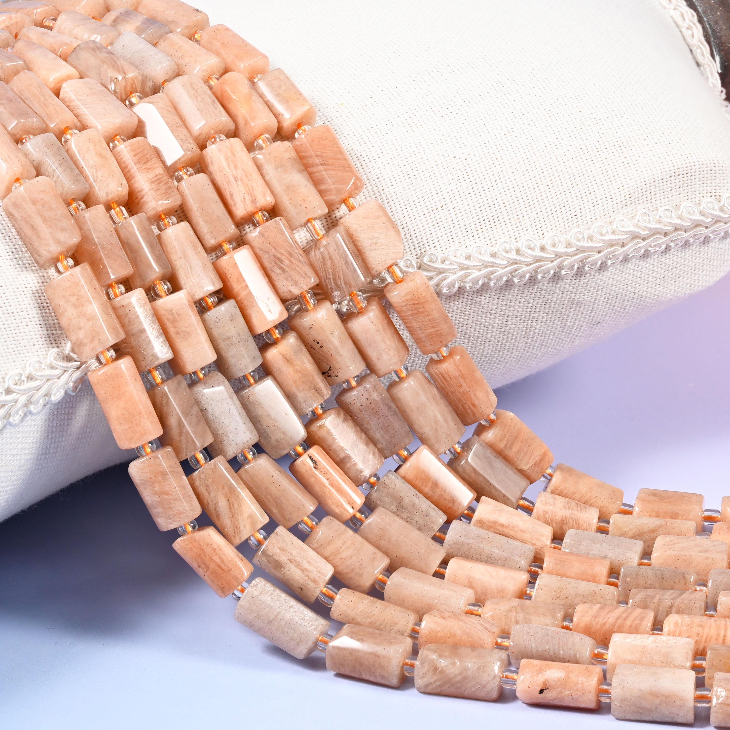 Peach Moonstone Faceted Tube Beads, Size 12x8mm, Jewelry Making 15.5 Inch Strand