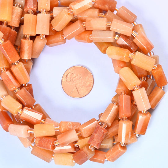 Red Aventurine Faceted Tube Beads, Size 11x6mm, Jewelry Making 15.5 Inch Strand