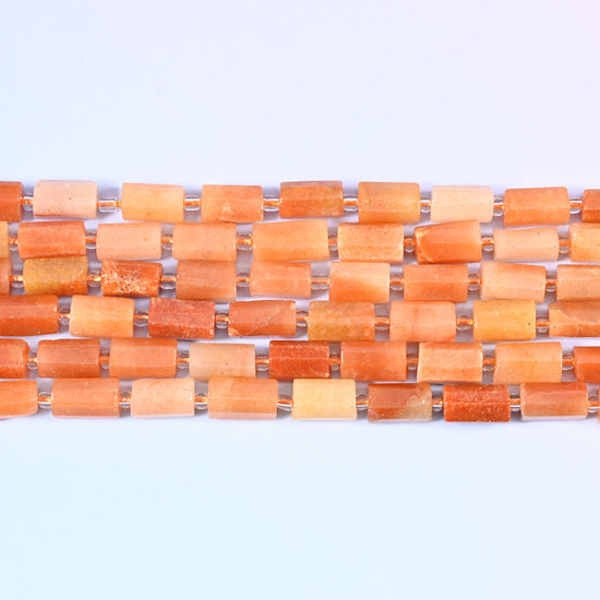 Red Aventurine Faceted Tube Beads, Size 11x6mm, Jewelry Making 15.5 Inch Strand