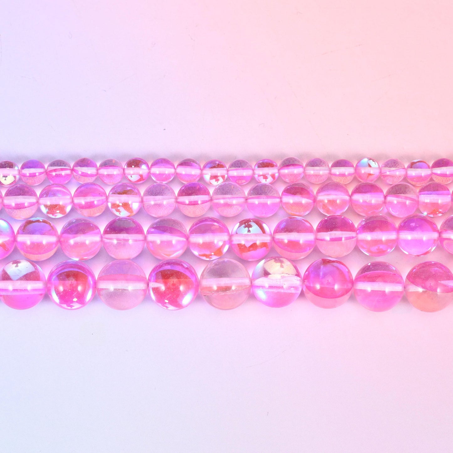 Mystic Aura Pink Round Glass Beads: Iridescent Jewelry Making Supply, 15 Inch Strand