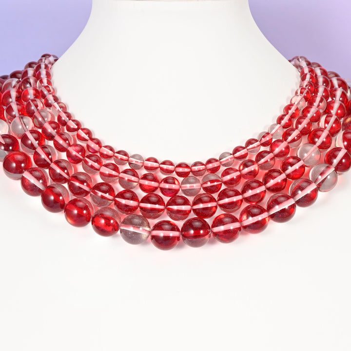 Mystic Aura Red Round Glass Beads: Iridescent Jewelry Making Supply, 15 Inch Strand