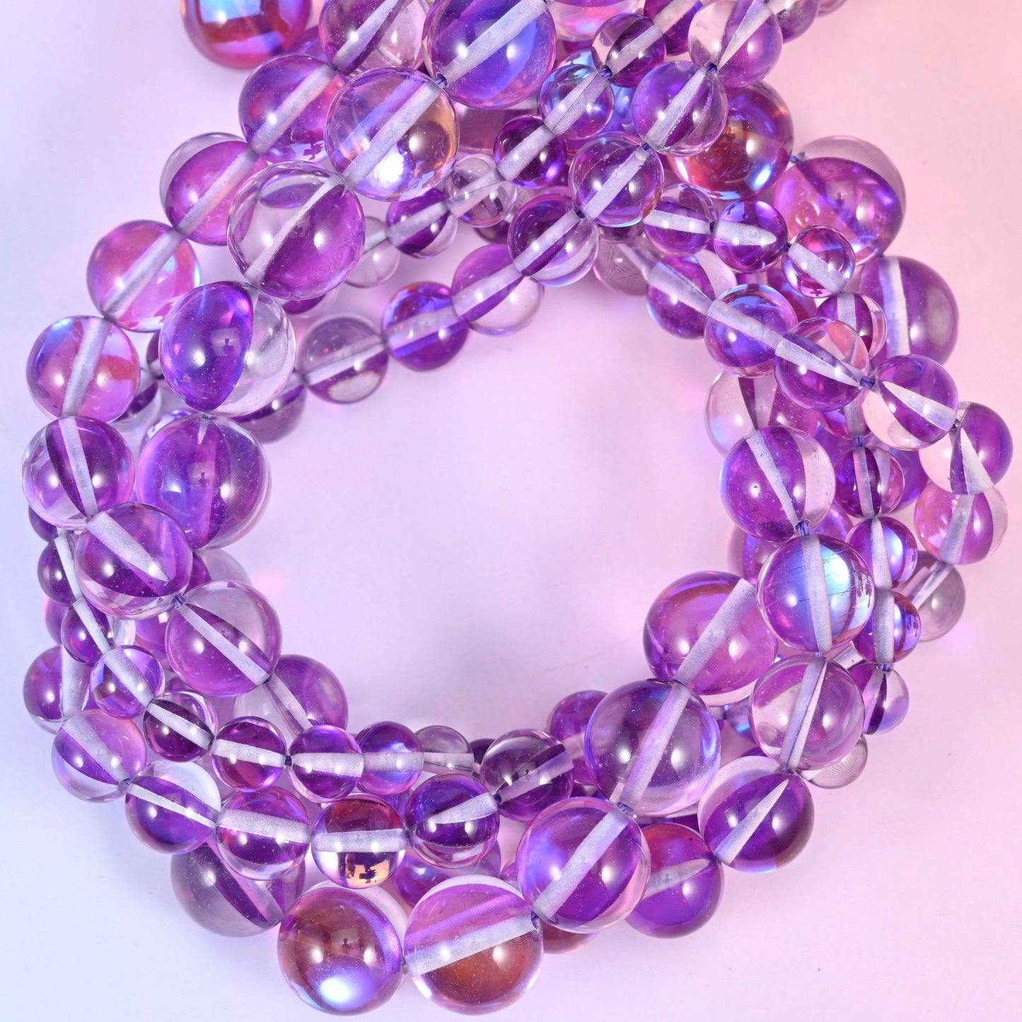 Mystic Aura Purple Round Glass Beads: Iridescent Jewelry Making Supply, 15 Inch Strand