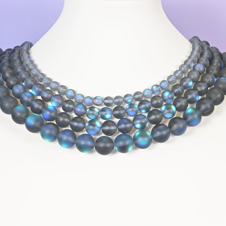 Mystic Aura Matte Gray Round Glass Beads: Iridescent Jewelry Making Supply, 15 Inch Strand