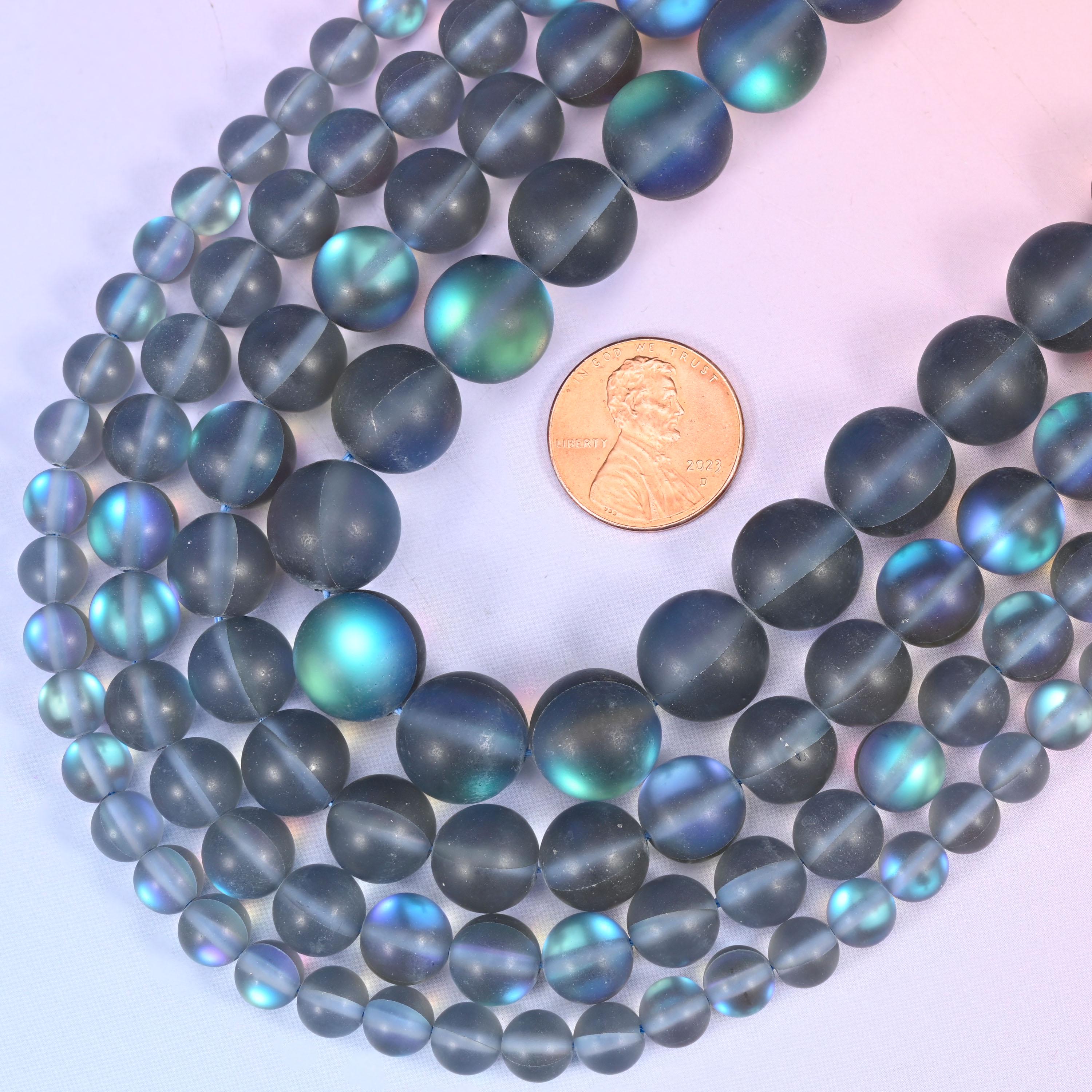 Mystic Aura Matte Gray Round Glass Beads: Iridescent Jewelry Making Supply, 15 Inch Strand