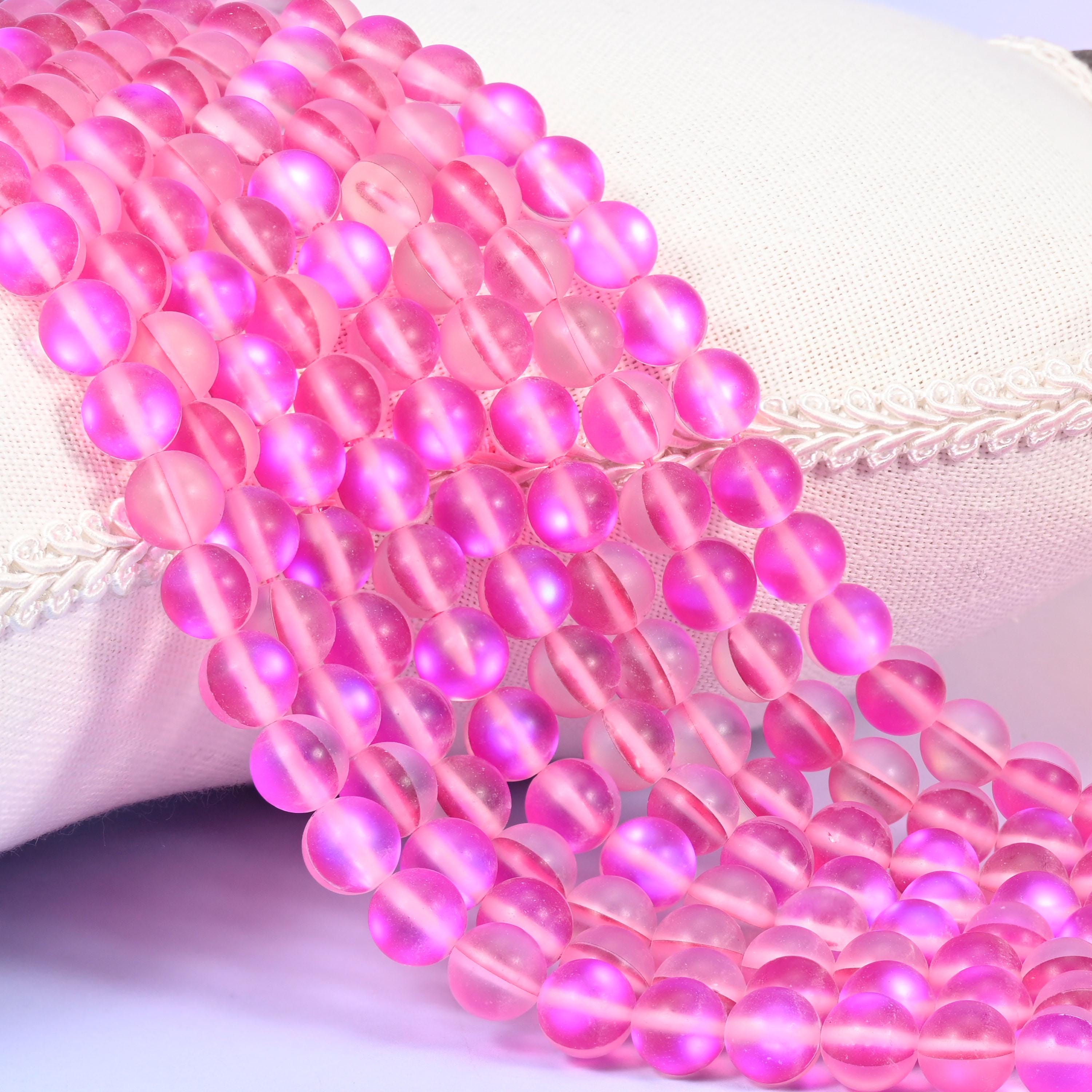 Mystic Aura Matte Rose Red Round Glass Beads: Iridescent Jewelry Making Supply