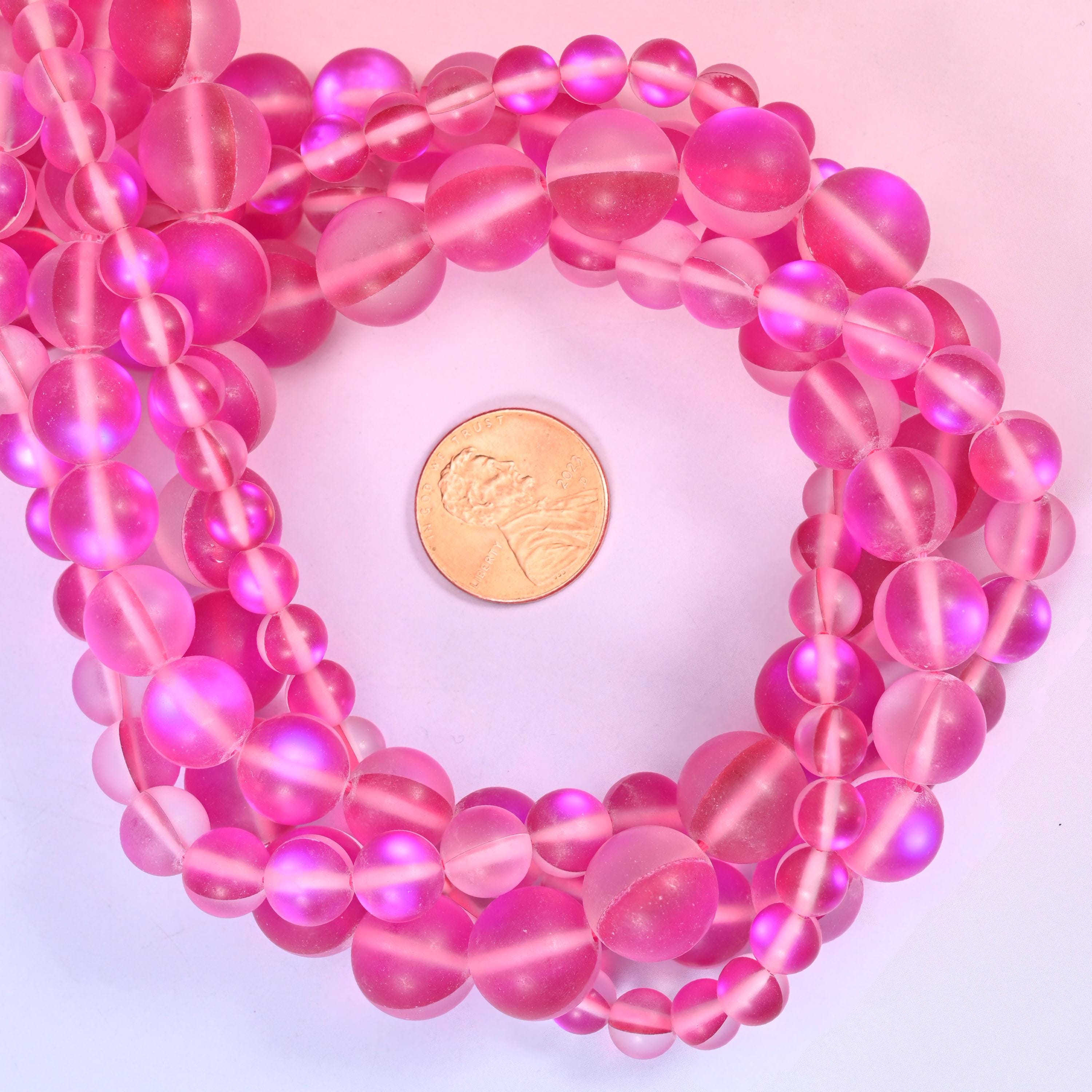 Mystic Aura Matte Rose Red Round Glass Beads: Iridescent Jewelry Making Supply