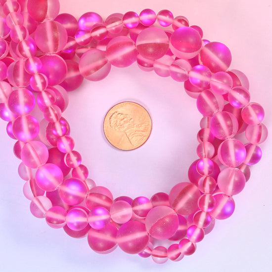Mystic Aura Matte Rose Red Round Glass Beads: Iridescent Jewelry Making Supply