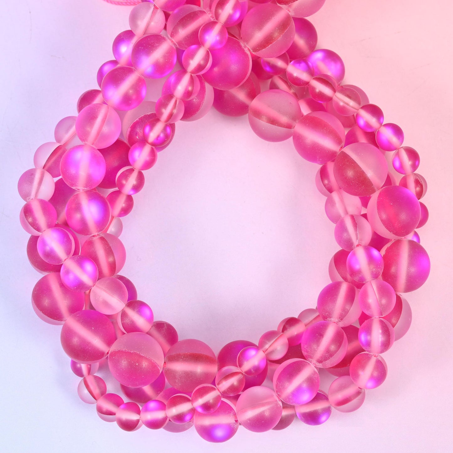 Mystic Aura Matte Rose Red Round Glass Beads: Iridescent Jewelry Making Supply