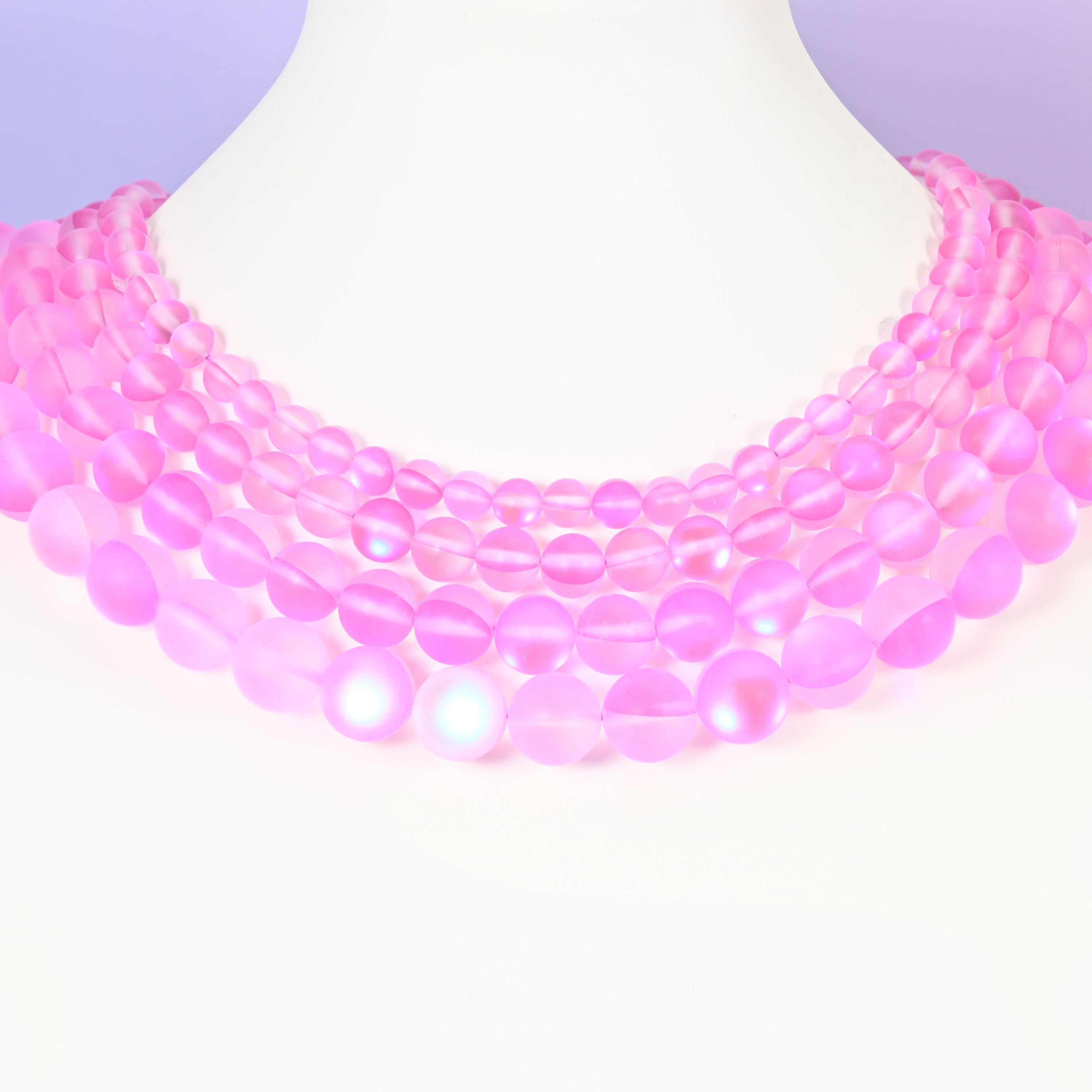 Mystic Aura Matte Pink Round Glass Beads: Iridescent Jewelry Making Supply
