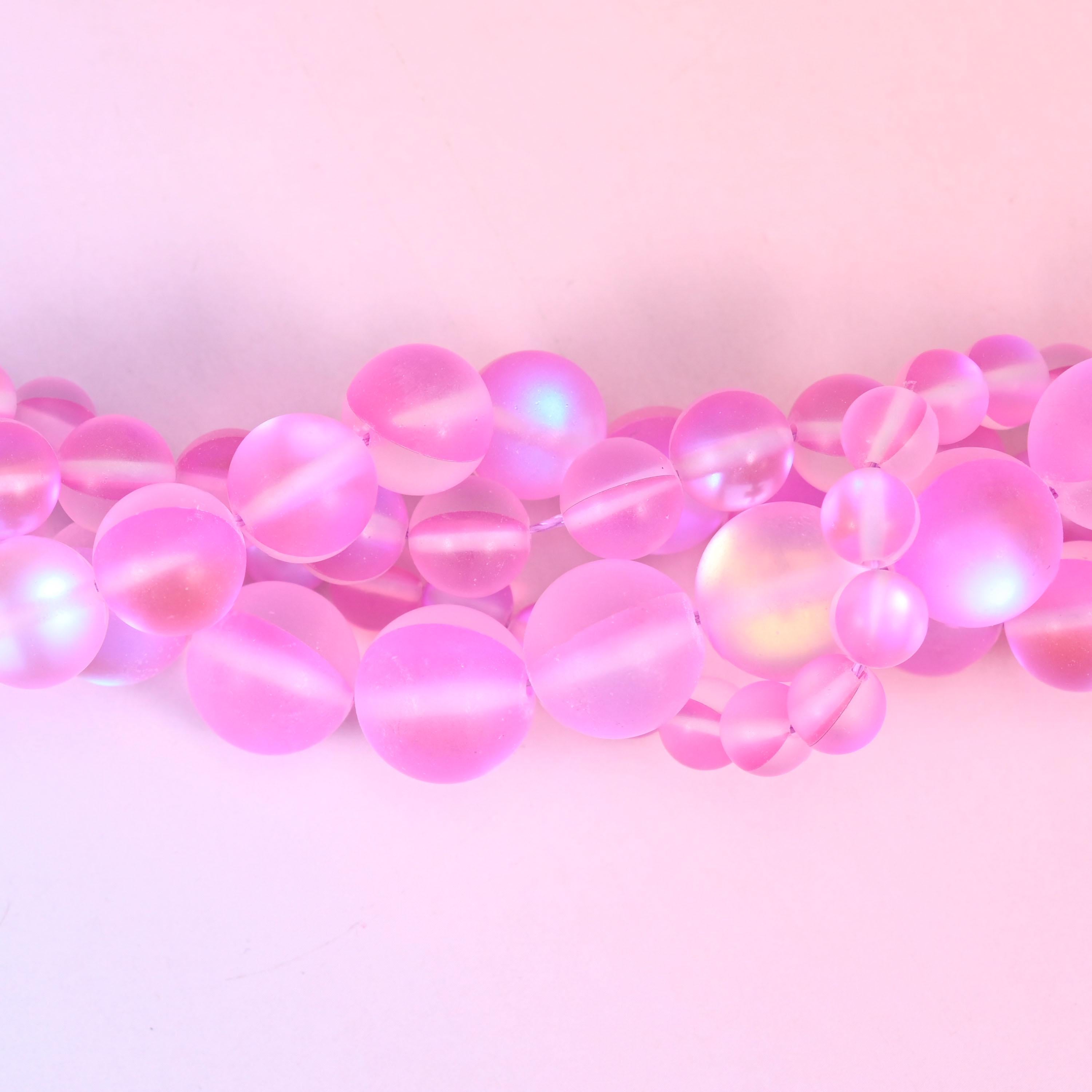 Mystic Aura Matte Pink Round Glass Beads: Iridescent Jewelry Making Supply