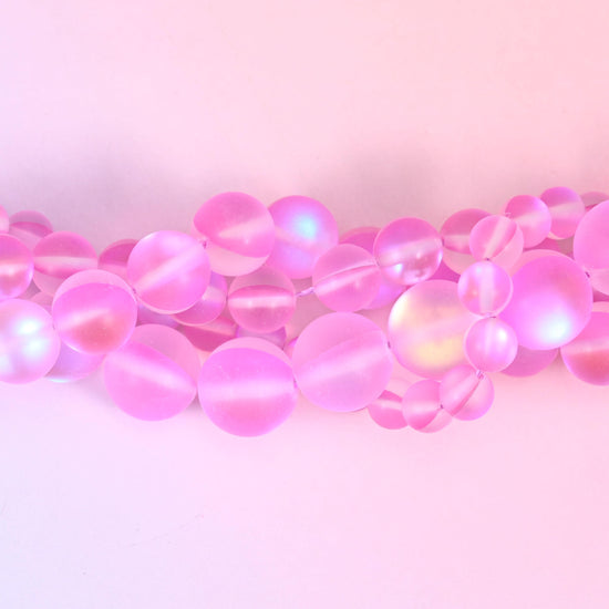 Mystic Aura Matte Pink Round Glass Beads: Iridescent Jewelry Making Supply