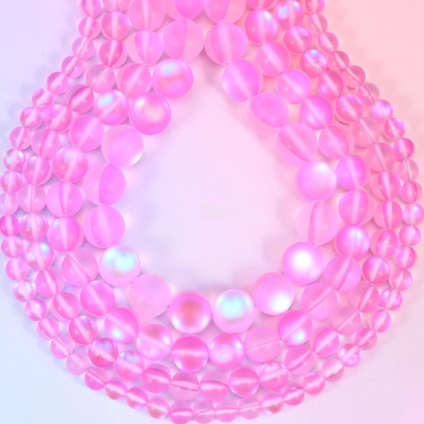 Mystic Aura Matte Pink Round Glass Beads: Iridescent Jewelry Making Supply