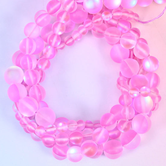 Mystic Aura Matte Pink Round Glass Beads: Iridescent Jewelry Making Supply