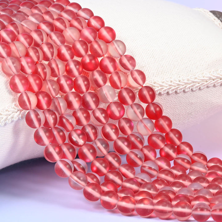 Mystic Aura Matte Red Round Glass Beads: Iridescent Jewelry Making Supply