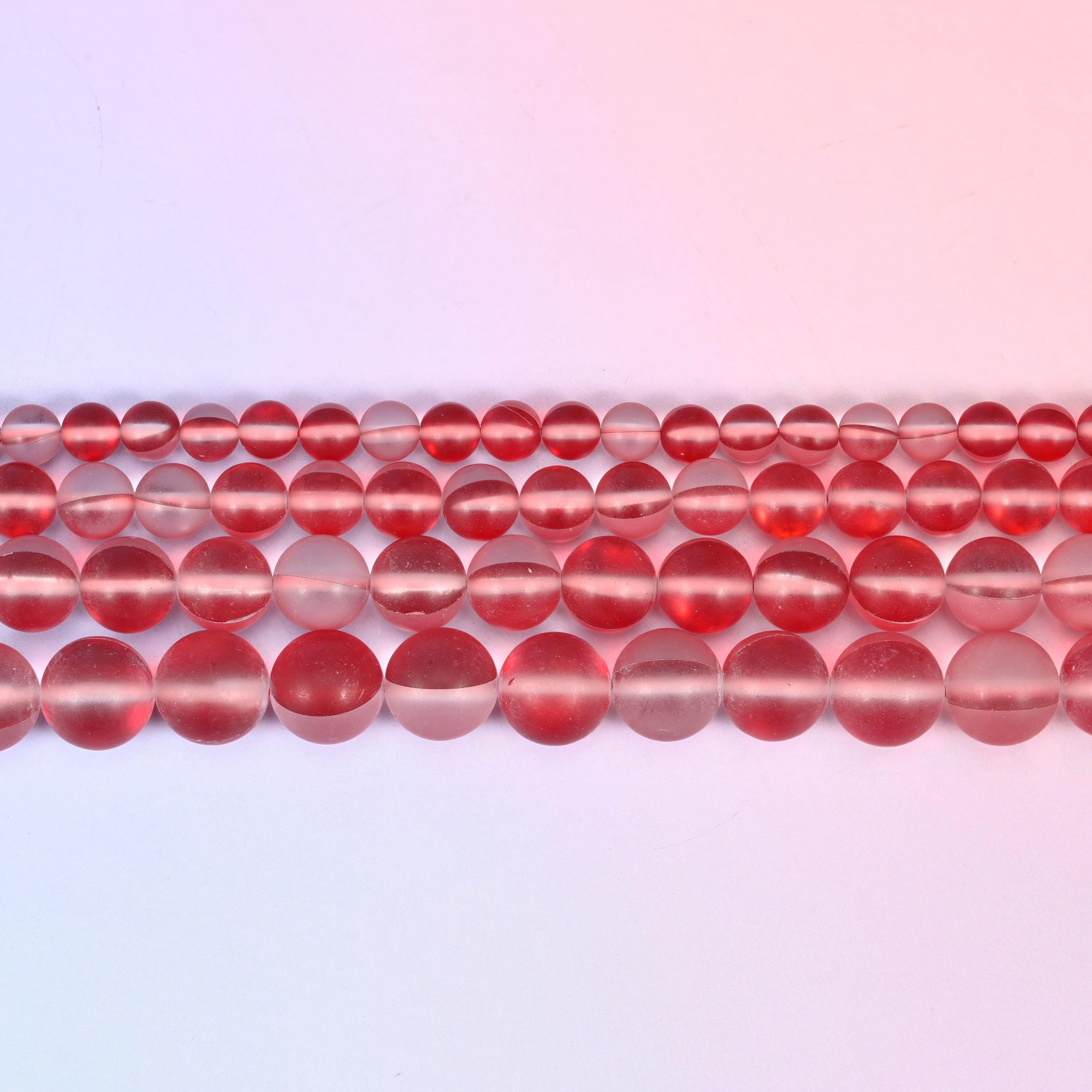 Mystic Aura Matte Red Round Glass Beads: Iridescent Jewelry Making Supply