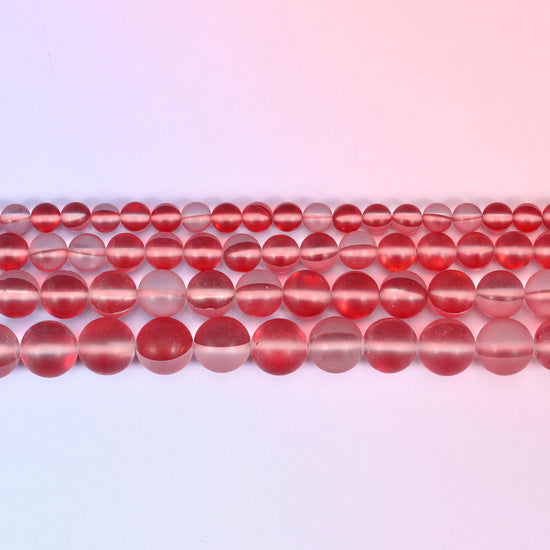 Mystic Aura Matte Red Round Glass Beads: Iridescent Jewelry Making Supply