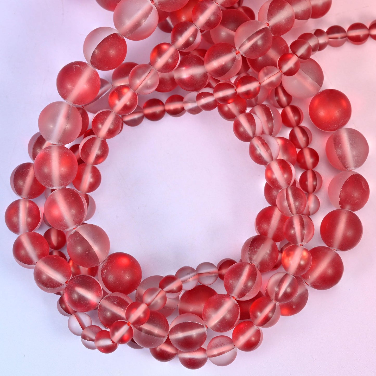 Mystic Aura Matte Red Round Glass Beads: Iridescent Jewelry Making Supply