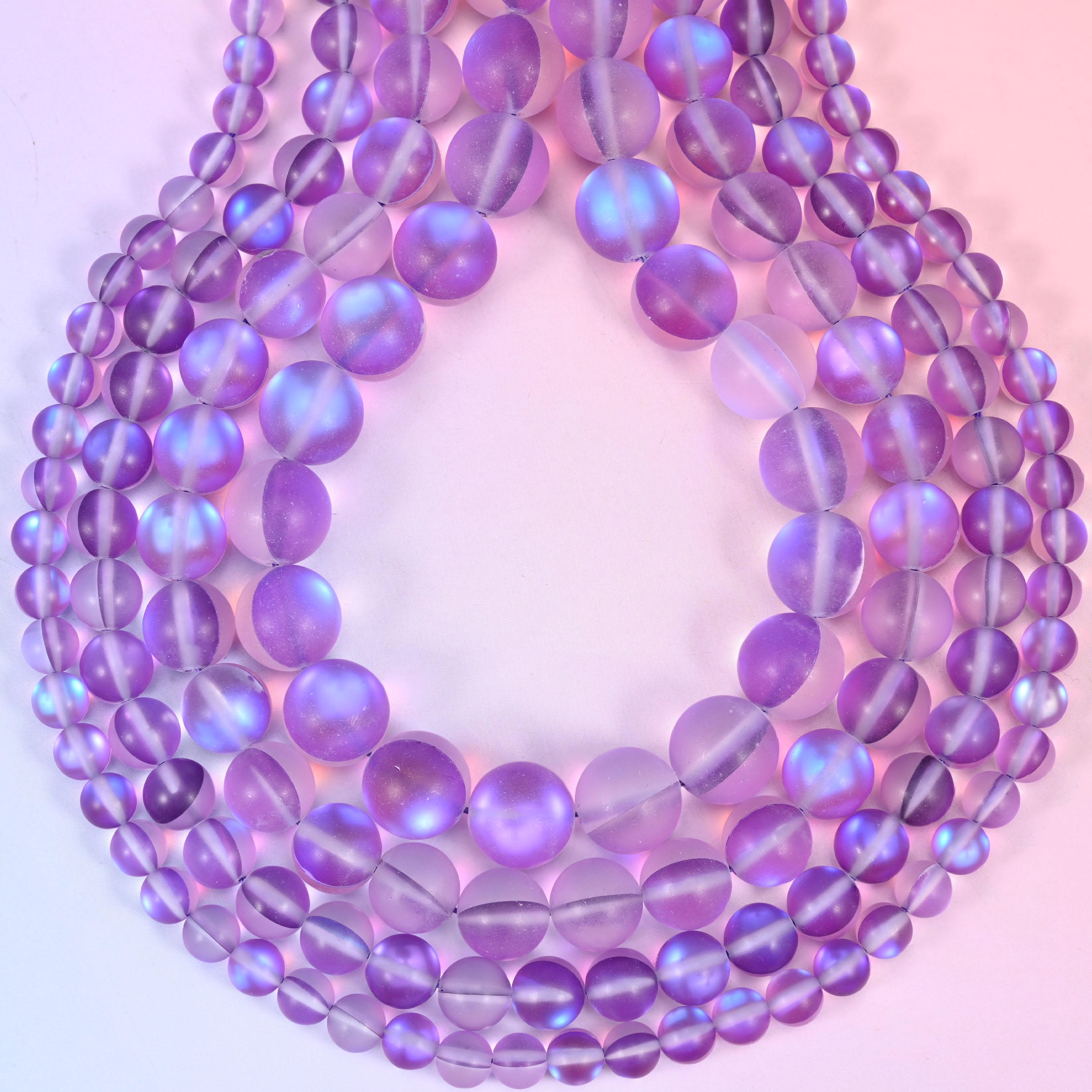 Mystic Aura Matte Purple Round Glass Beads: Iridescent Jewelry Making Supply