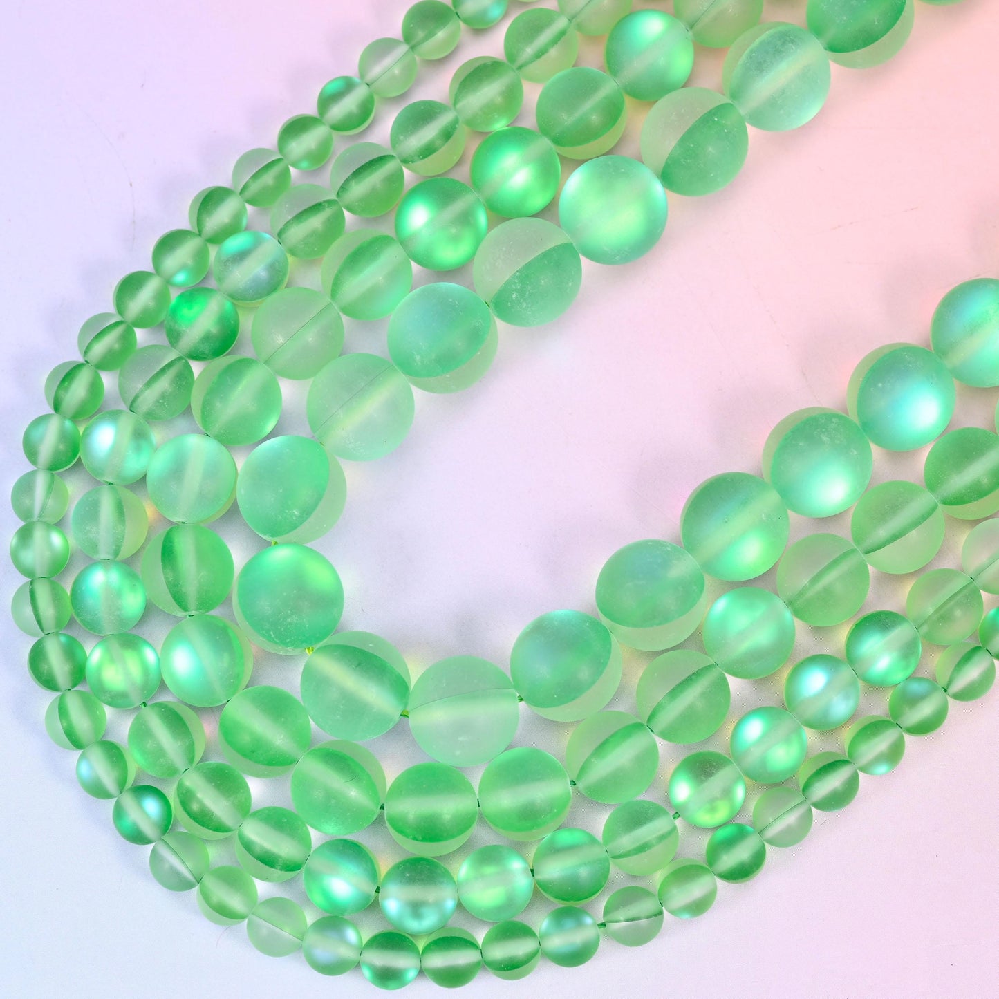 Mystic Aura Matte Green Round Glass Beads: Iridescent Jewelry Making Supply