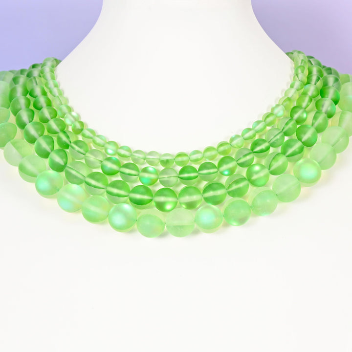 Mystic Aura Matte Light Green Round Glass Beads: Iridescent Jewelry Making Supply