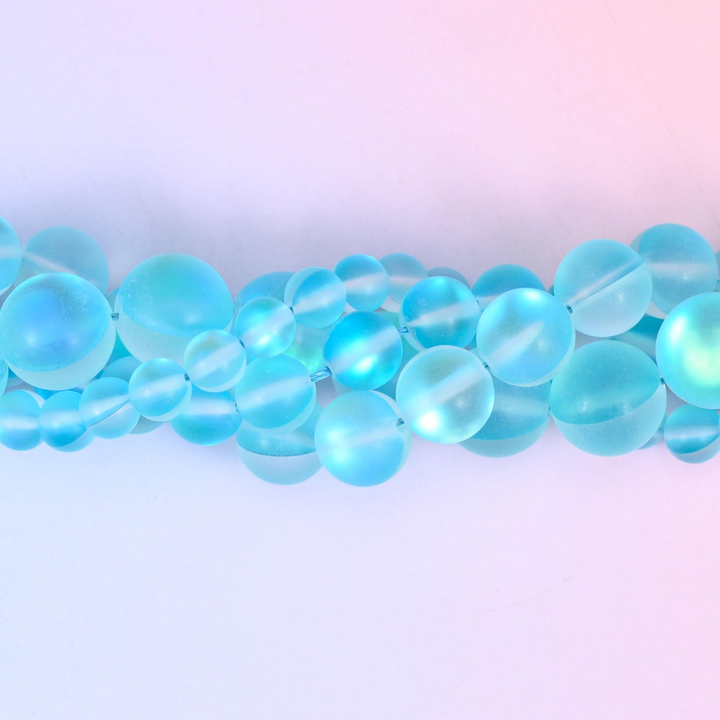 Mystic Aura Matte Light Blue Round Glass Beads: Iridescent Jewelry Making Supply