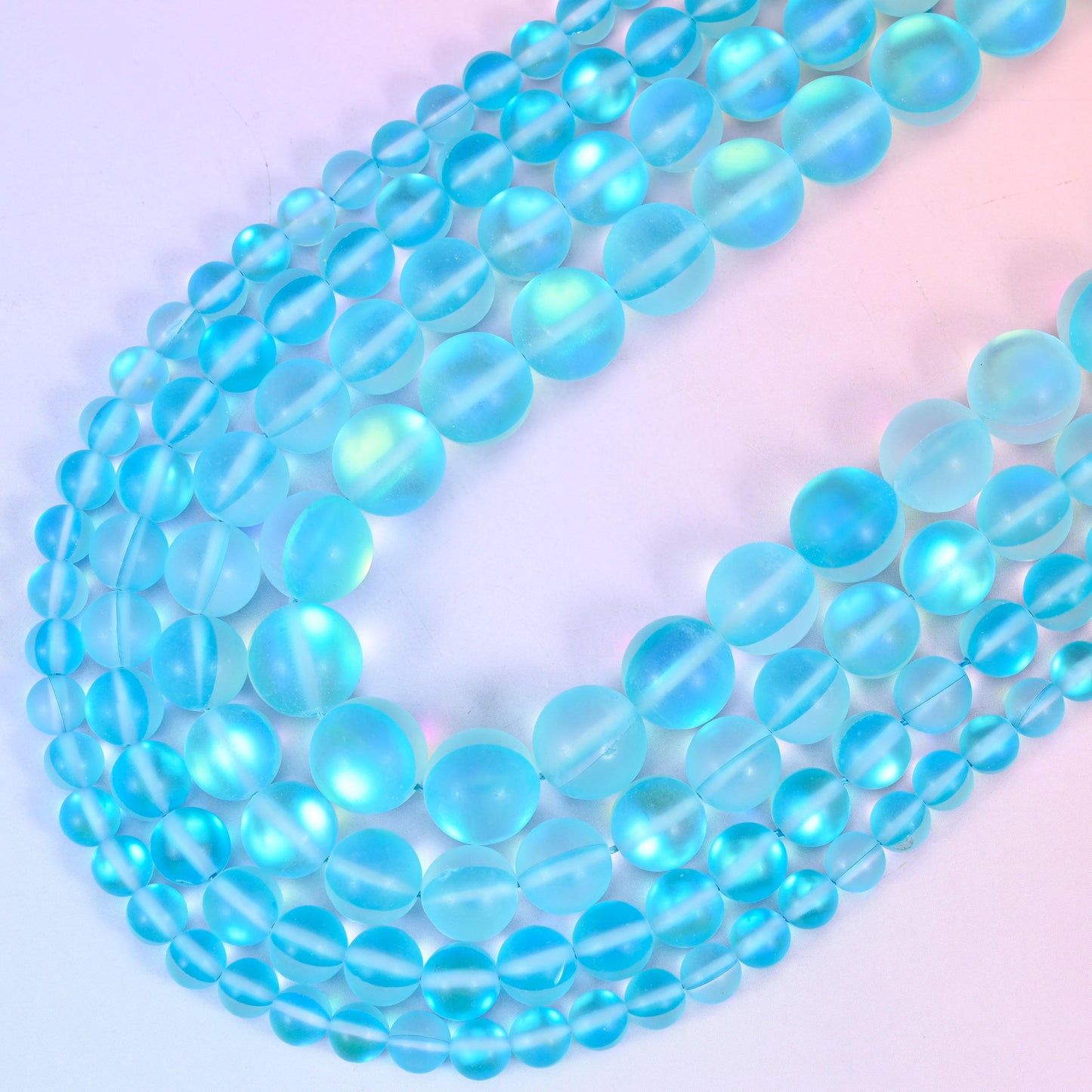 Mystic Aura Matte Light Blue Round Glass Beads: Iridescent Jewelry Making Supply
