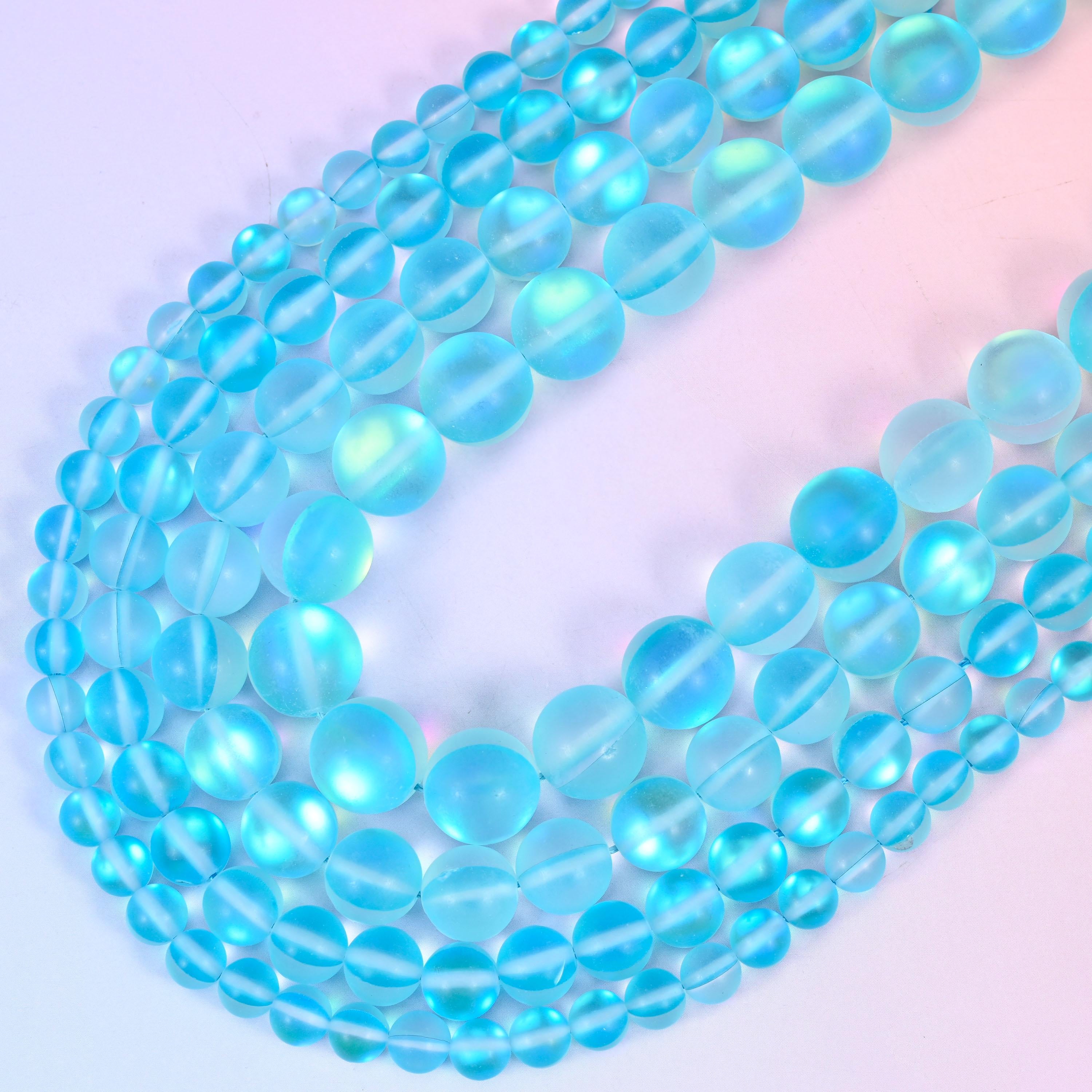 Mystic Aura Matte Light Blue Round Glass Beads: Iridescent Jewelry Making Supply