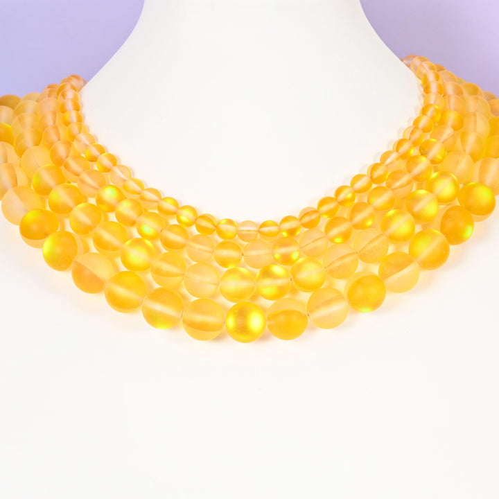 Mystic Aura Matte Yellow Round Glass Beads: Iridescent Jewelry Making Supply