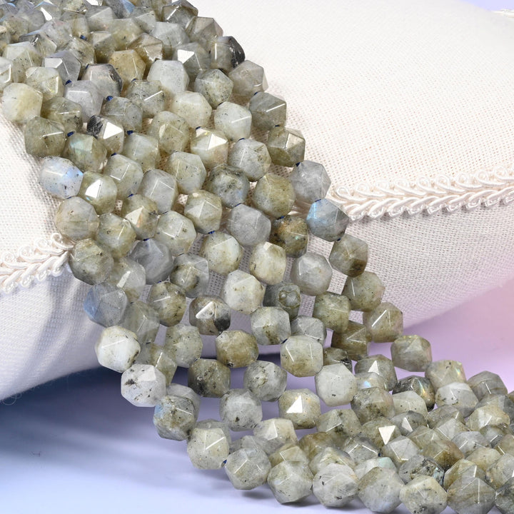 Gray Labradorite Diamond Star Cut Beads: 6mm-10mm Gemstone Strand