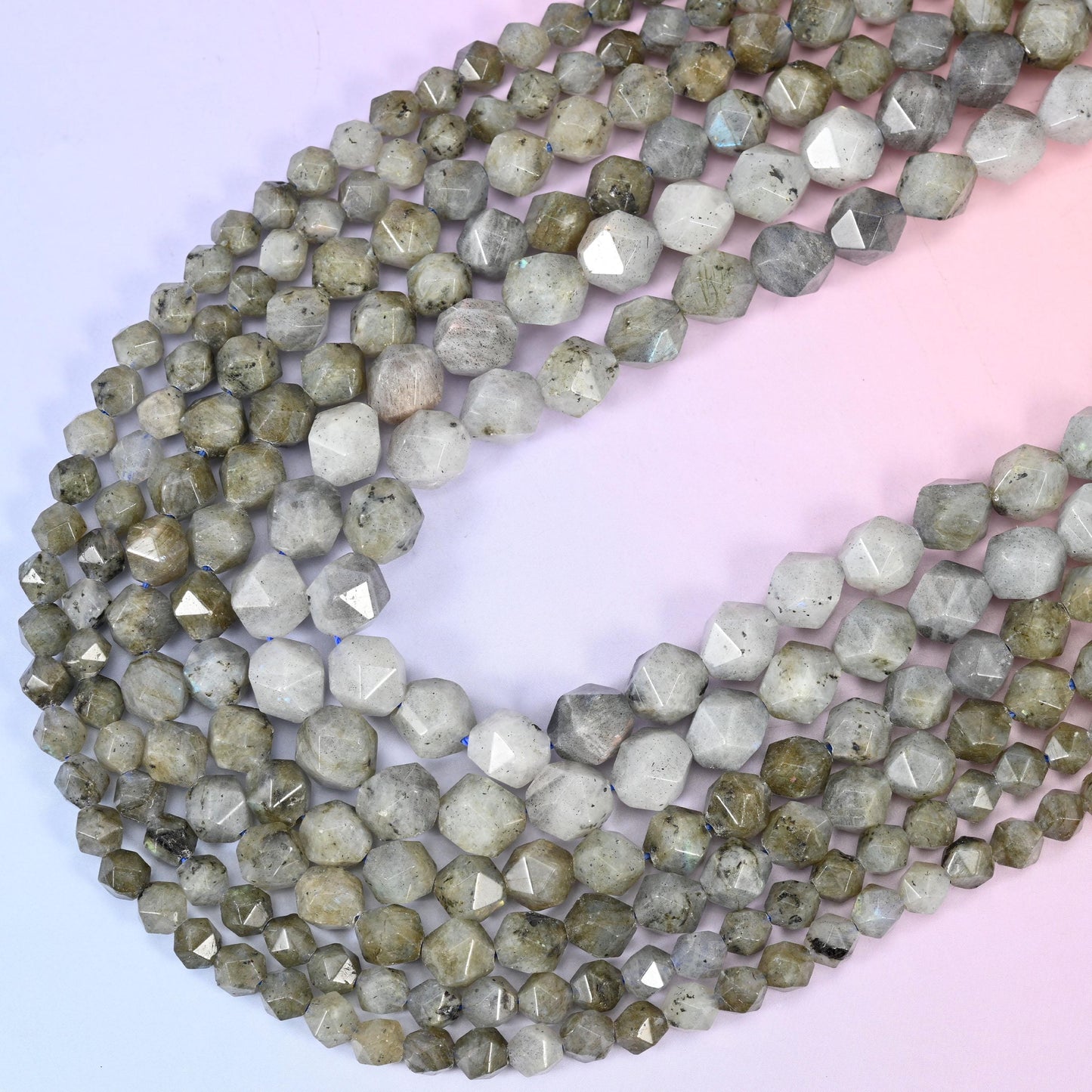 Gray Labradorite Diamond Star Cut Beads: 6mm-10mm Gemstone Strand