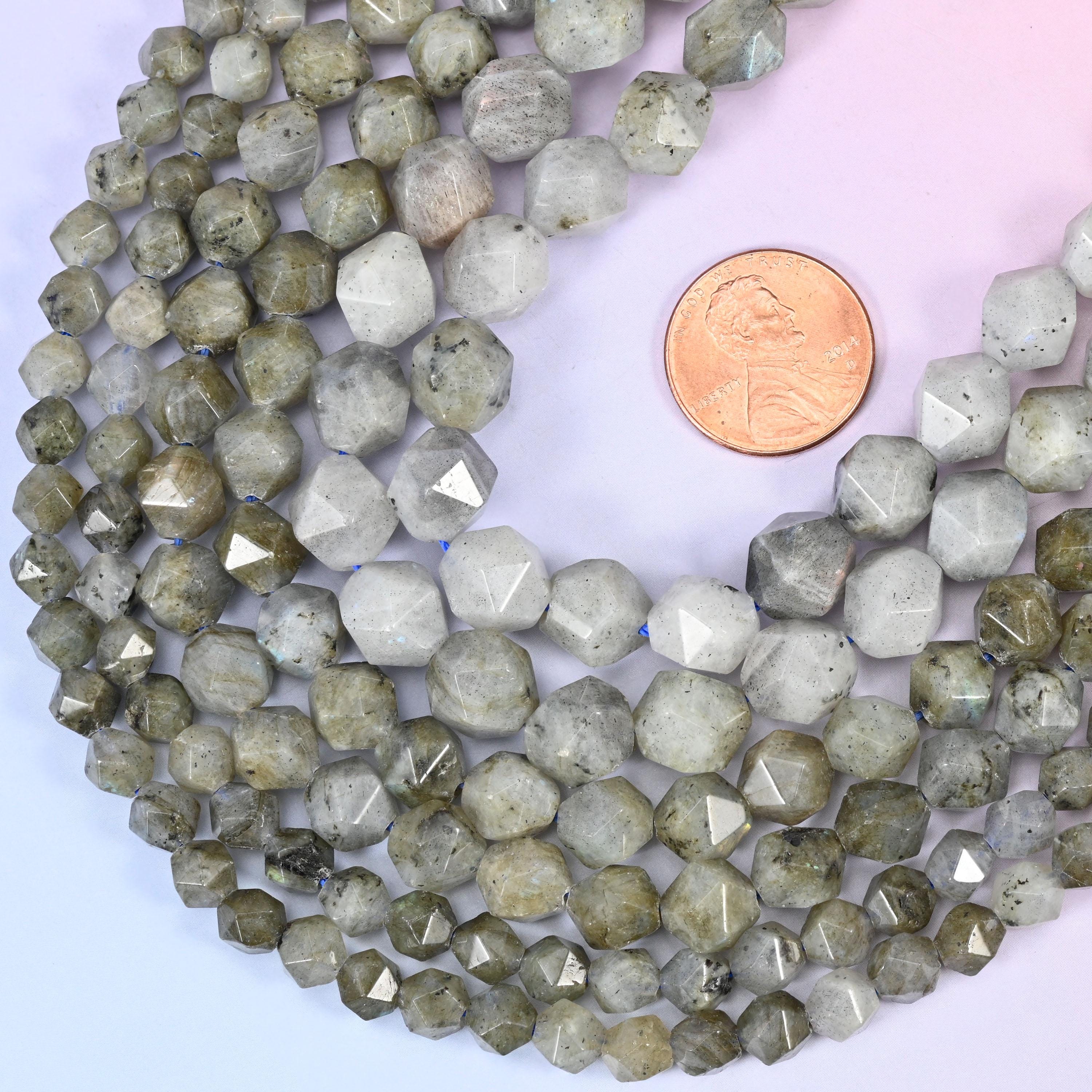 Gray Labradorite Diamond Star Cut Beads: 6mm-10mm Gemstone Strand