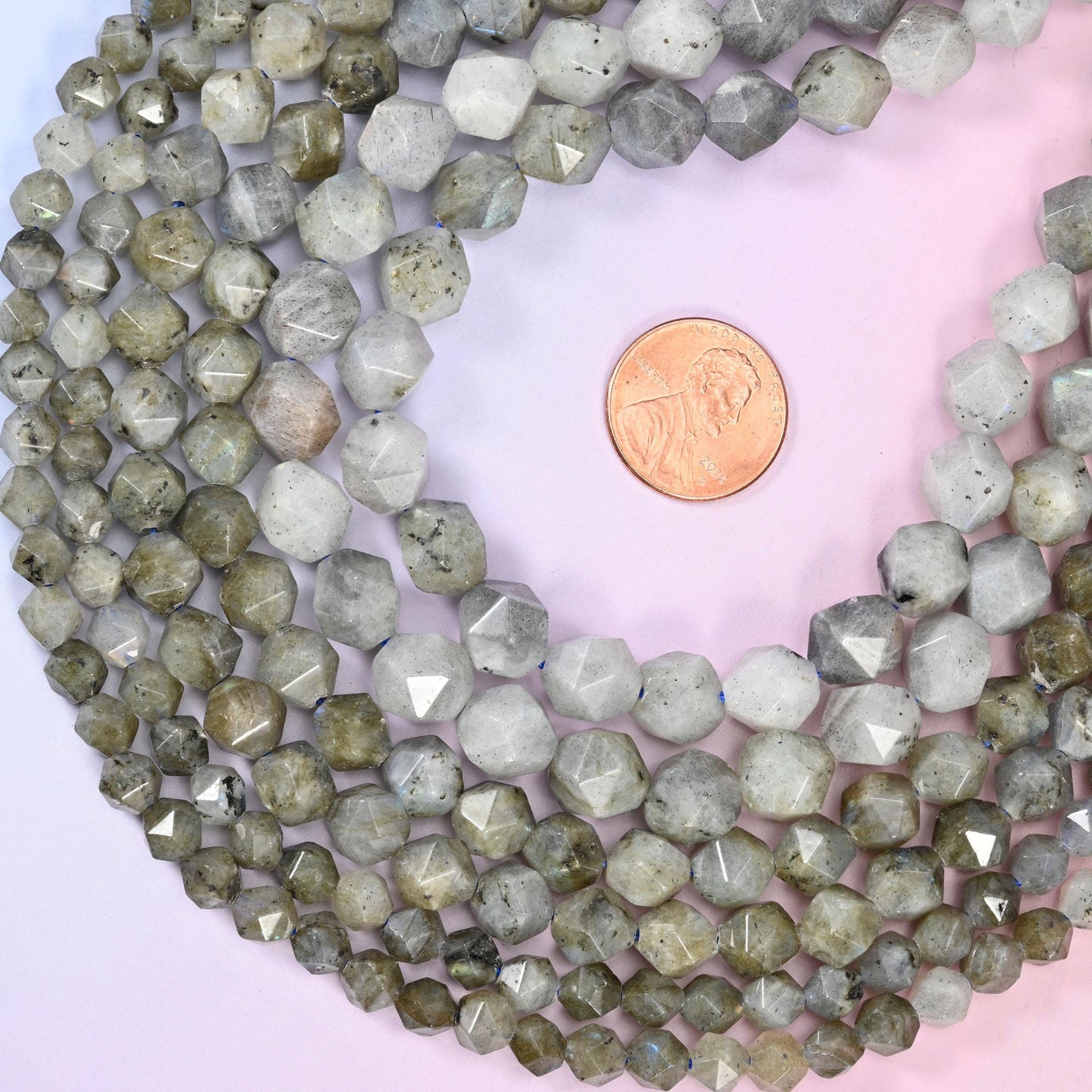Gray Labradorite Diamond Star Cut Beads: 6mm-10mm Gemstone Strand