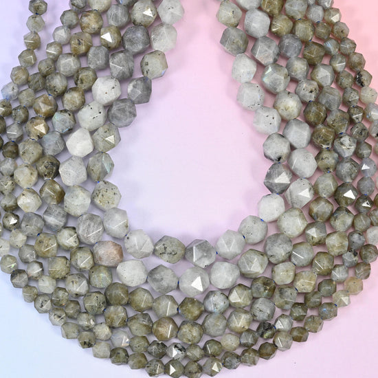 Gray Labradorite Diamond Star Cut Beads: 6mm-10mm Gemstone Strand