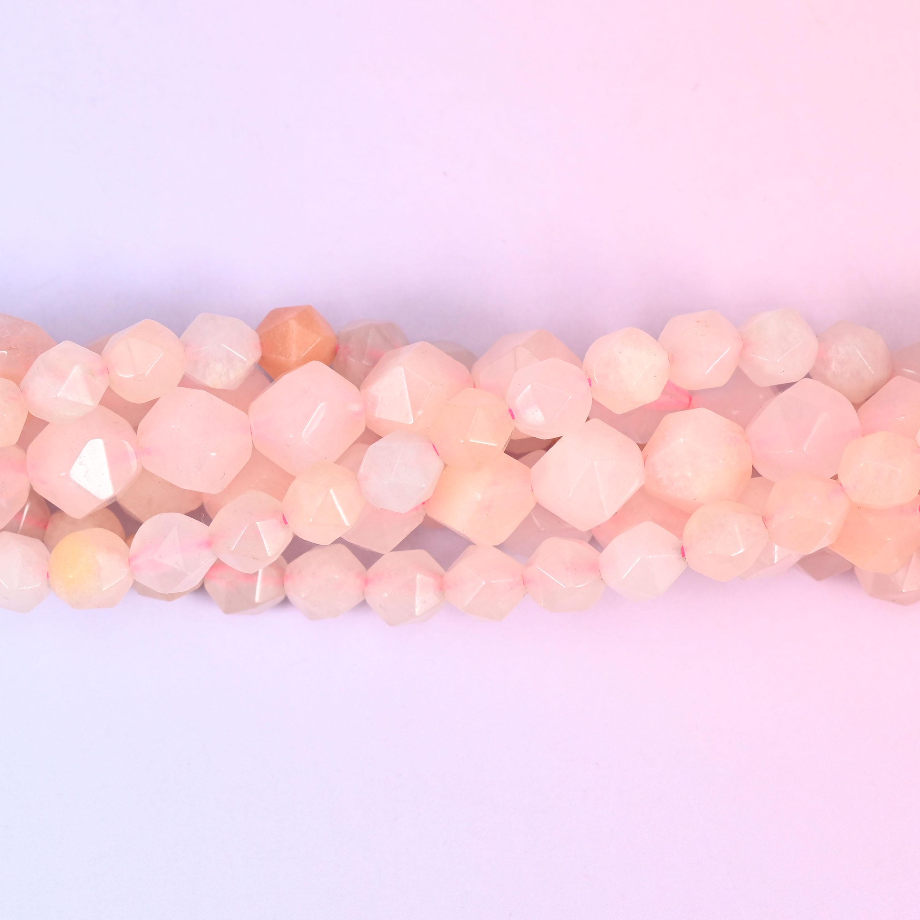 Pink Aventurine Beads: Faceted Diamond Star Cut, 6-10mm, 15.5 inch Strand