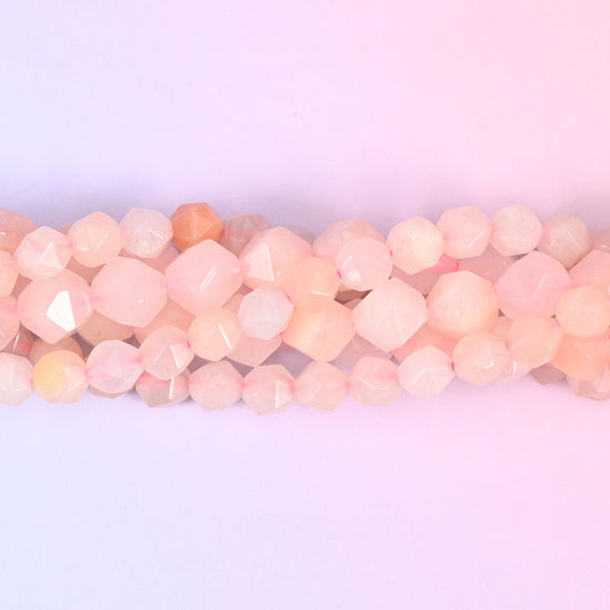 Pink Aventurine Beads: Faceted Diamond Star Cut, 6-10mm, 15.5 inch Strand