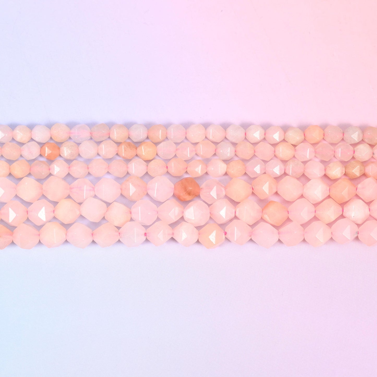 Pink Aventurine Beads: Faceted Diamond Star Cut, 6-10mm, 15.5 inch Strand
