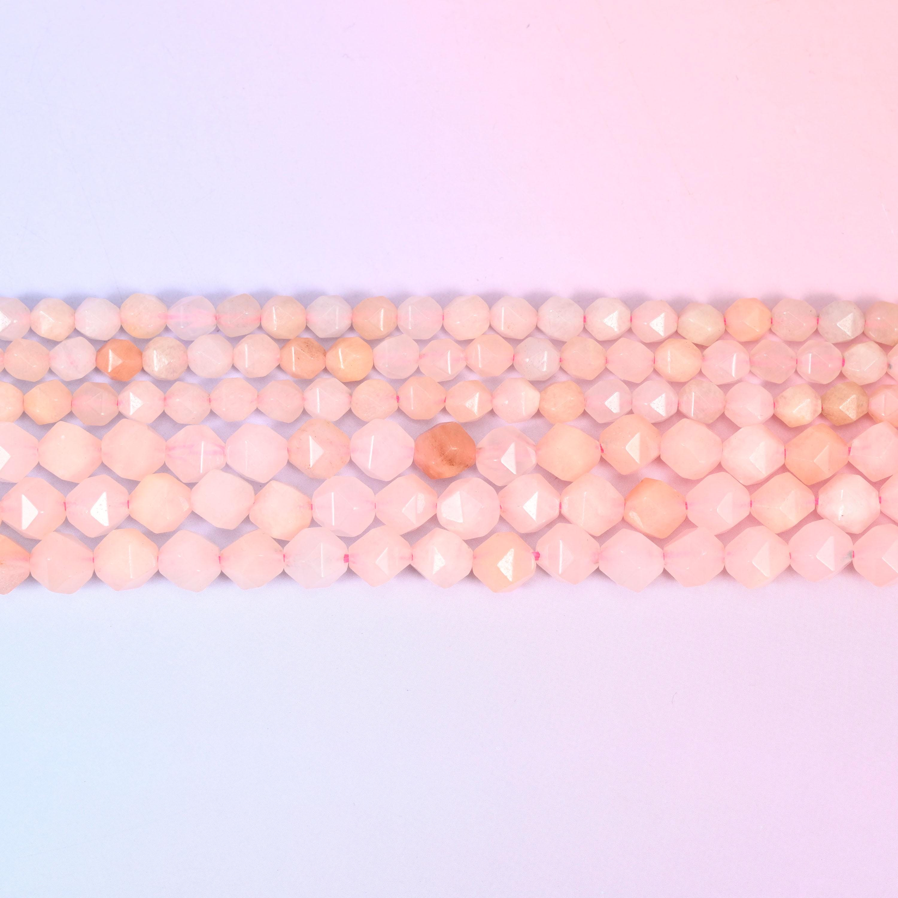 Pink Aventurine Beads: Faceted Diamond Star Cut, 6-10mm, 15.5 inch Strand