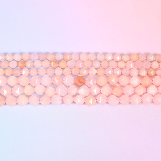 Pink Aventurine Beads: Faceted Diamond Star Cut, 6-10mm, 15.5 inch Strand