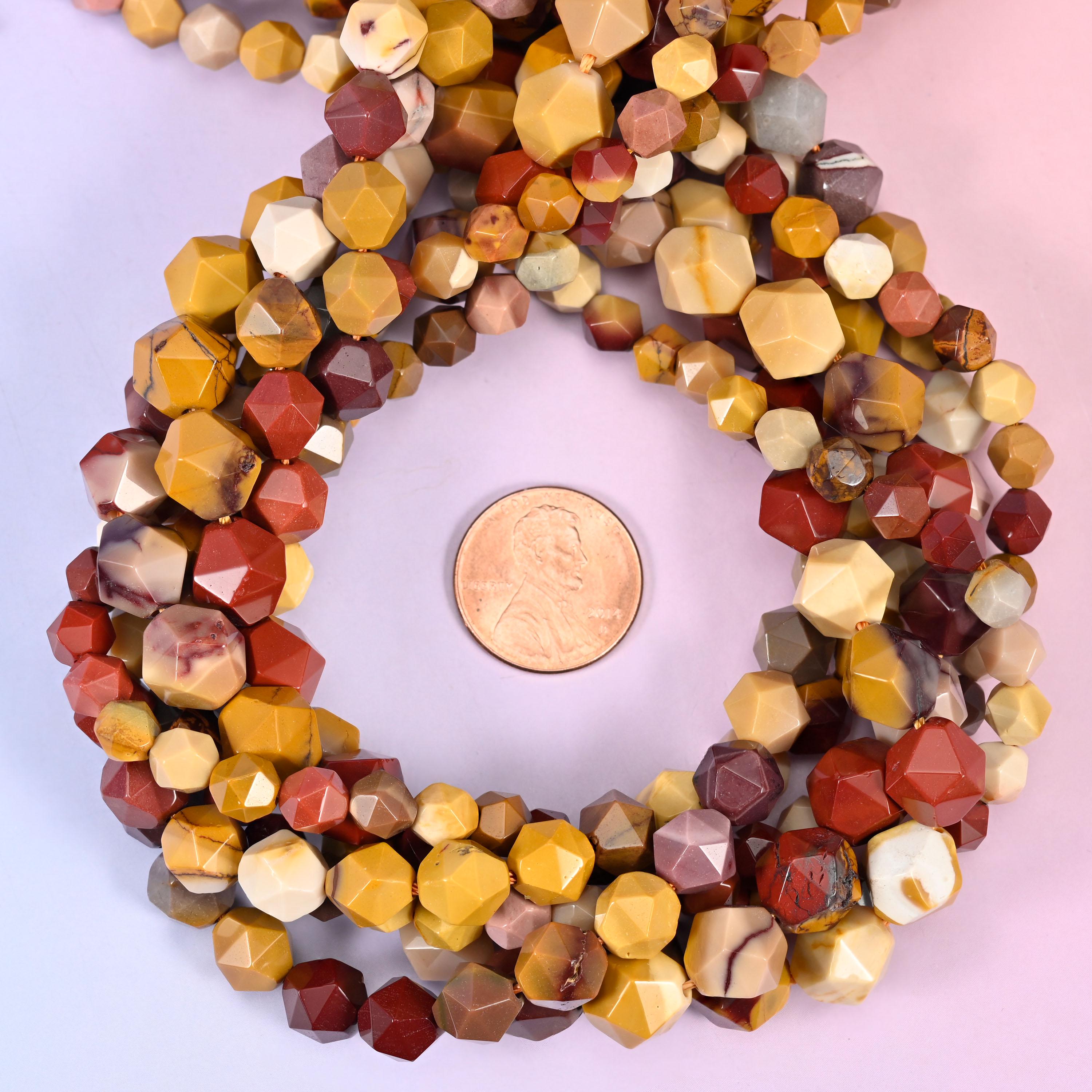 Mookaite Jasper Beads: Faceted Diamond Star Cut, 6-10mm, 15.5 inch Strand