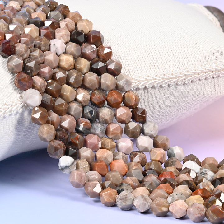 Petrified Wood Beads: Faceted Diamond Star Cut, 6-10mm, 15.5 inch Strand