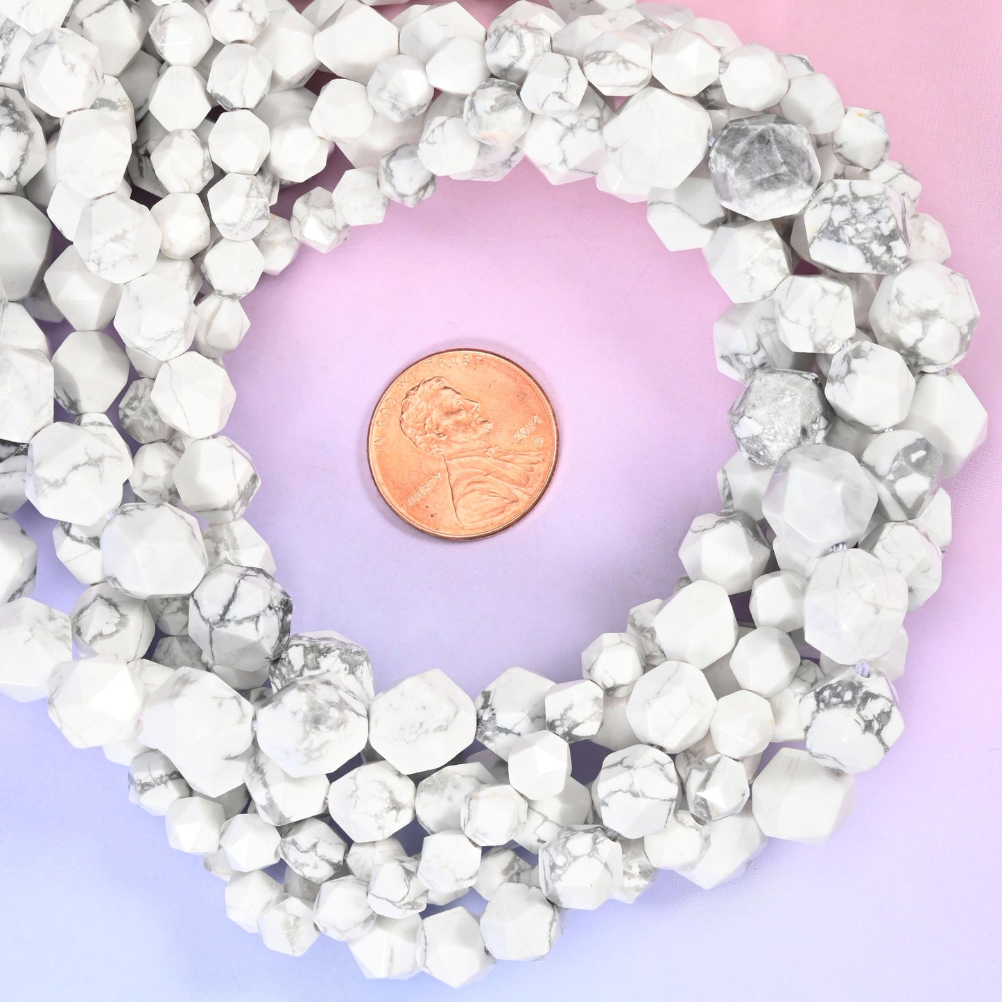 White Howlite Beads: Faceted Diamond Star Cut, 6-10mm, 15.5 inch Strand
