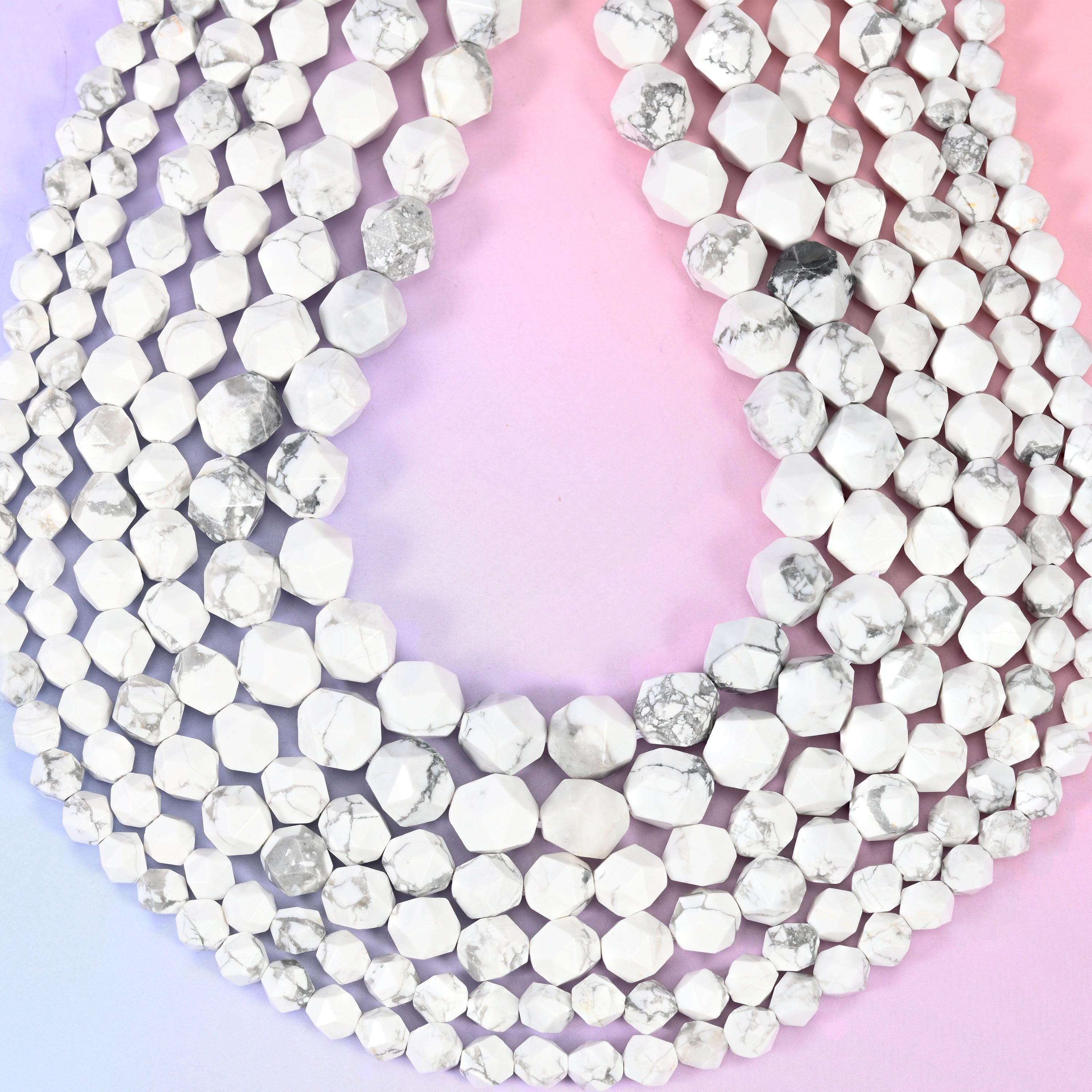 White Howlite Beads: Faceted Diamond Star Cut, 6-10mm, 15.5 inch Strand