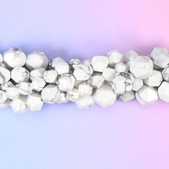 White Howlite Beads: Faceted Diamond Star Cut, 6-10mm, 15.5 inch Strand