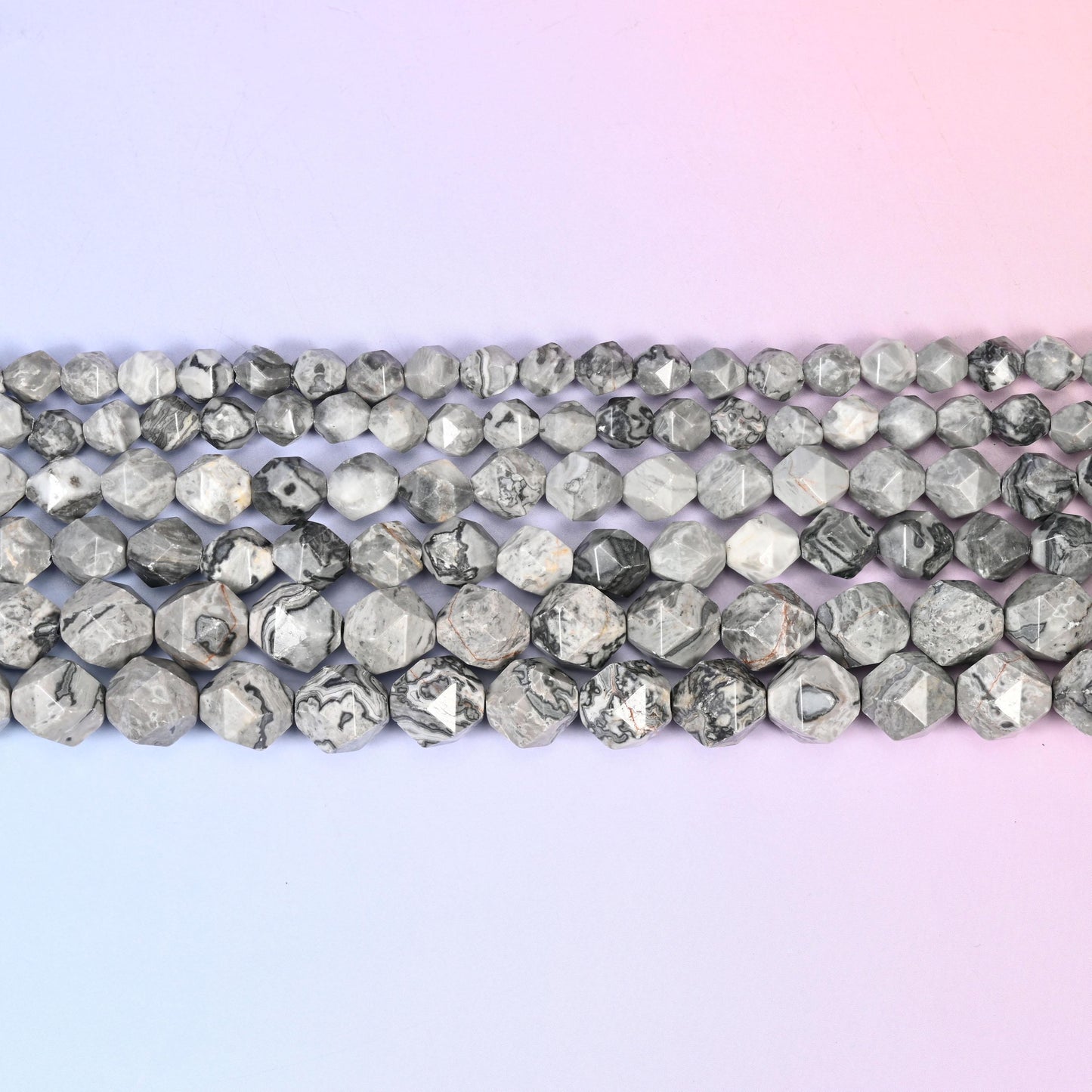 Map Jasper Beads: Faceted Diamond Star Cut, 6-10mm, 15.5 inch Strand